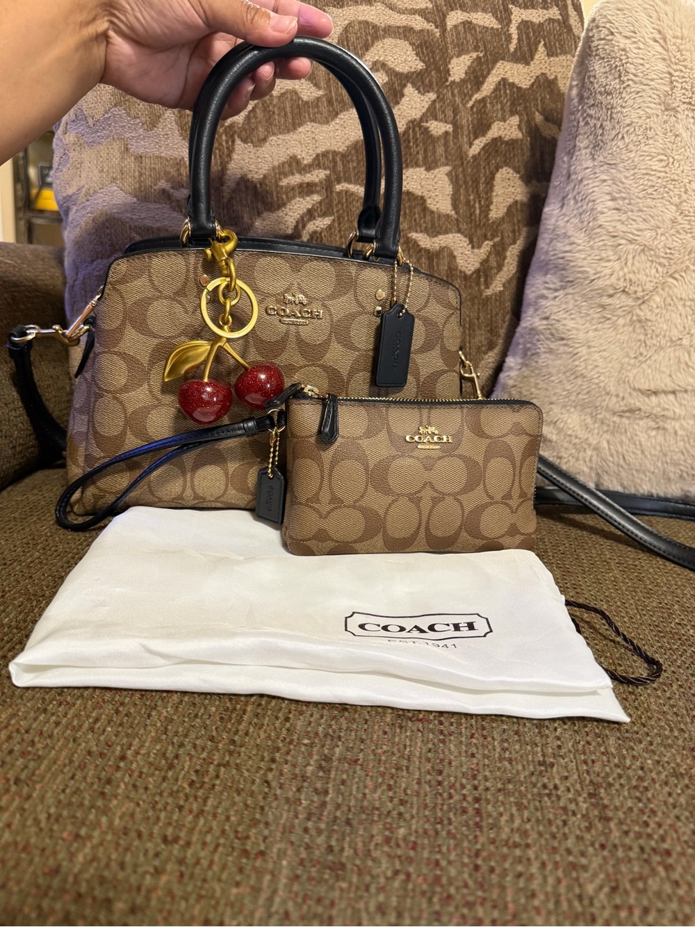 Coach Brown Signature Mini Satchel with Wristlet Cherries not included